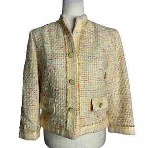 Vintage 90s Boucle Blazer Jacket 8 Yellow Snap